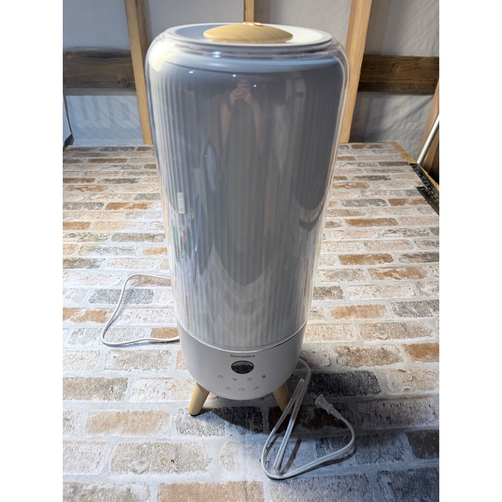 Homedics UHE-WMTF95 Warm & Cool Mist Humidifier White Ultrasonic Tower Wood Legs